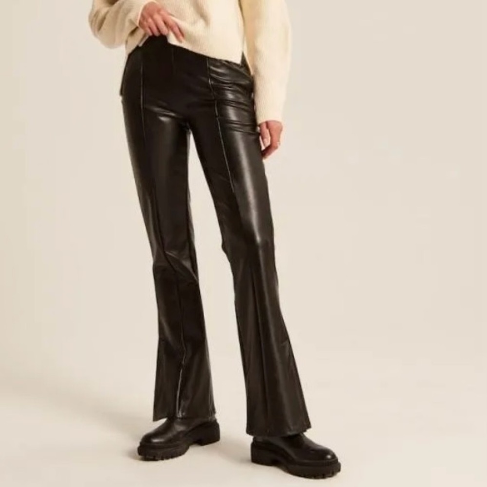 NWT Abercrombie Vegan Leather split hem Flare Pants